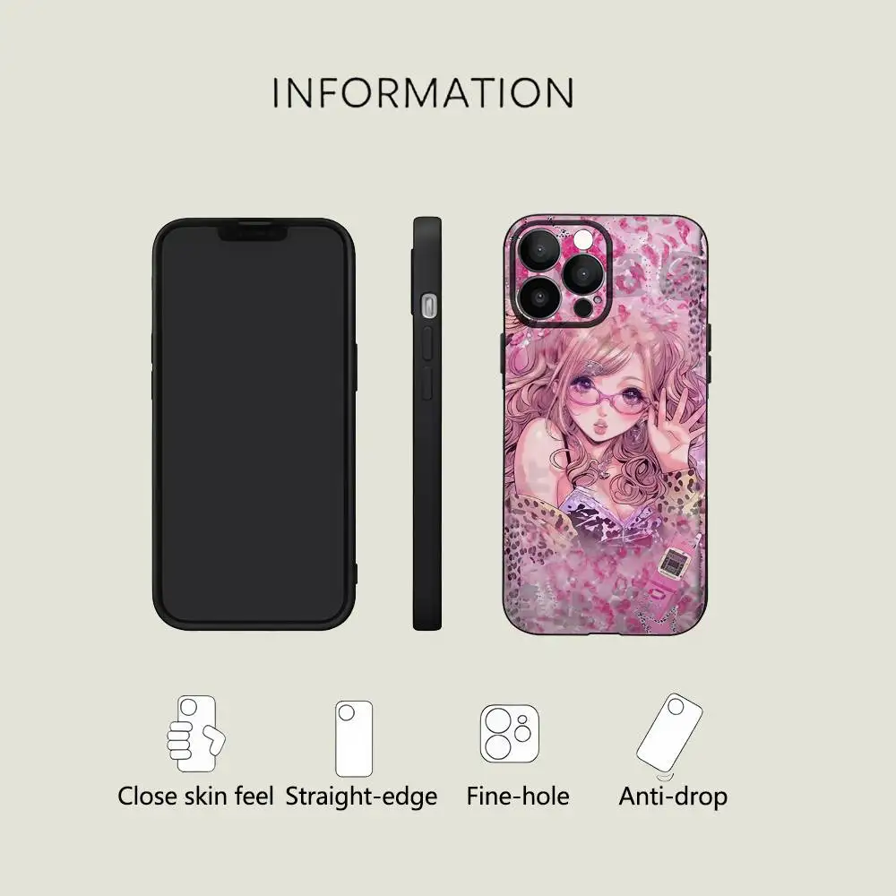 

Japanese Y2K Glasses Girl Phone Case For iPhone 17 Pro Max 16 15 14 13 12 11 Plus Mini Silicone Black TPU