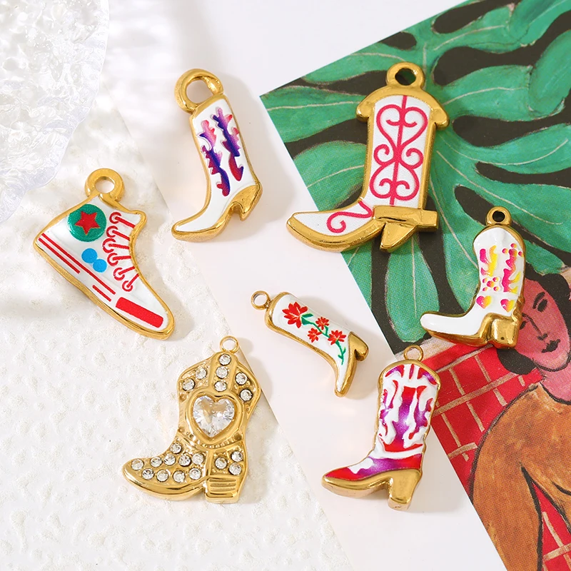 3pcs Stainless Steel Enamel High Heels Charms Sneakers Bag Chain Pendant for DIY Necklace Punk Rock Jewelry Making Accessorie