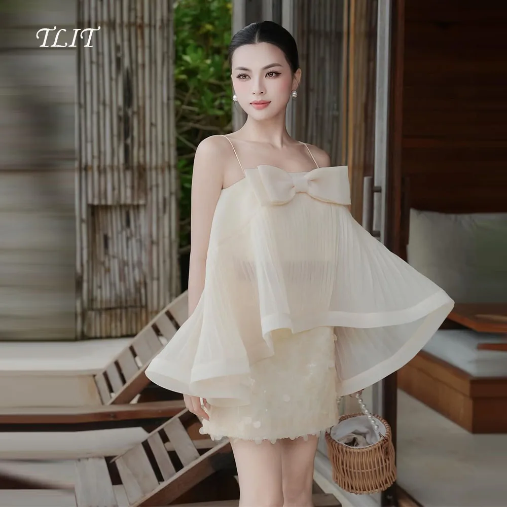 

TLIT Fairy Silk Organza Two-Pieces Evening Dresses Strapless 3D Bow Cocktail Dresses Sequined Short Gown Customized Formal Party