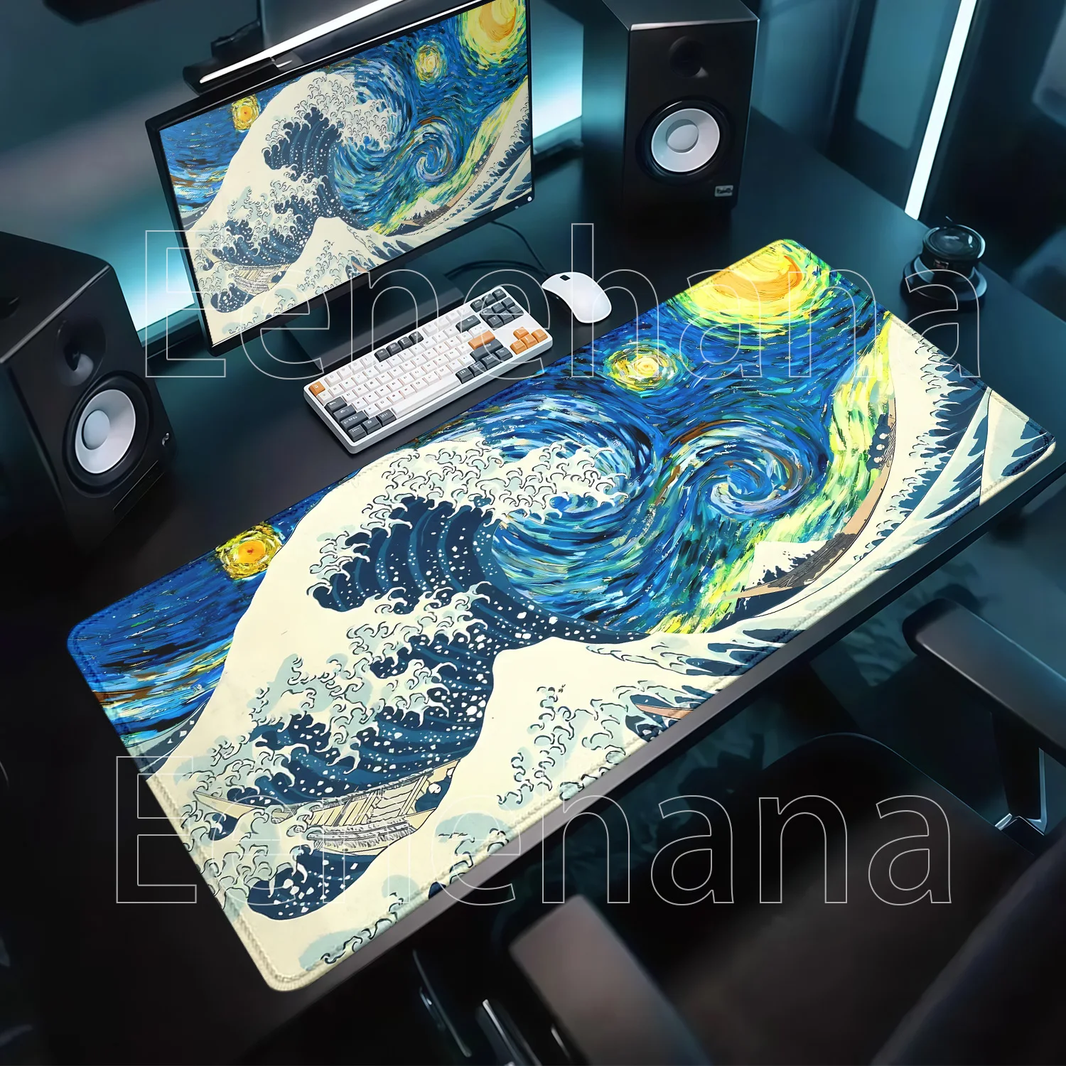 Starry Night Waves Mouse Pad Large PC Computer Office Accessories Rubber Mousepad Anti-slip HD Printing Gaming Keyboard Desk Mat