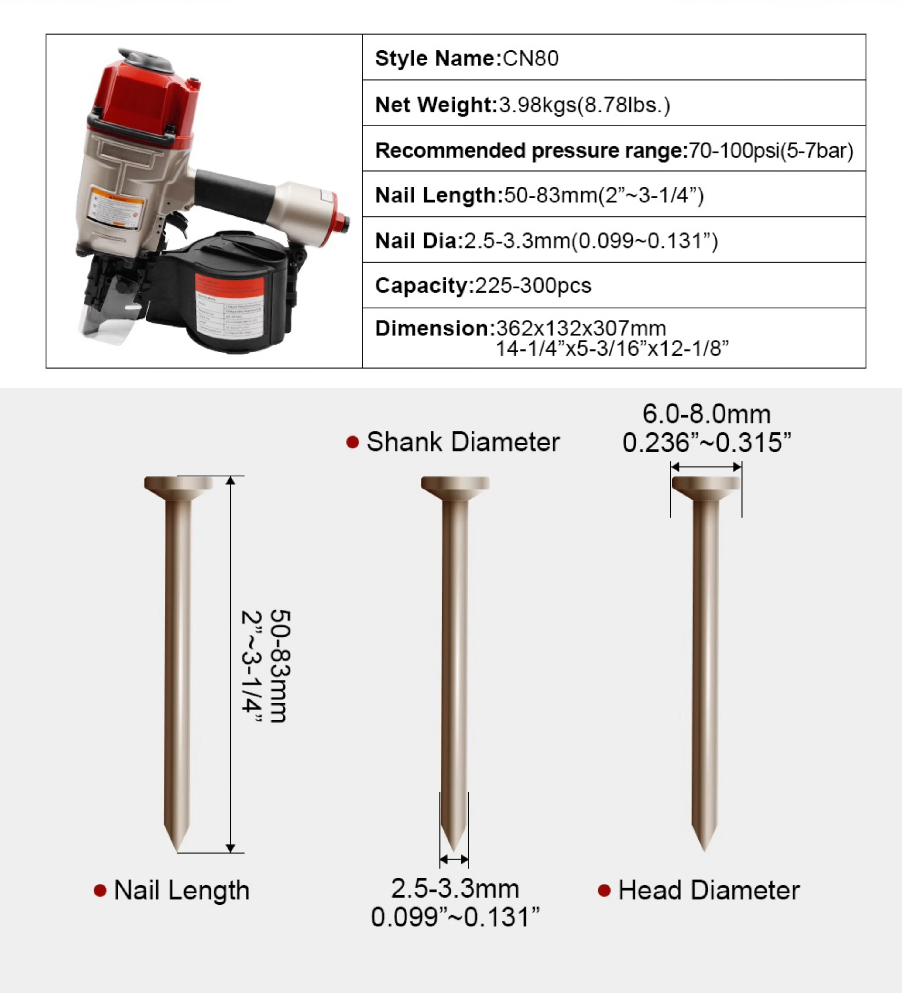 Cn80 Industrial Diy Grade Roofing Tool Pneumatic Coil Nailer With 1-year Warranty Max Coil Pallet Nailer