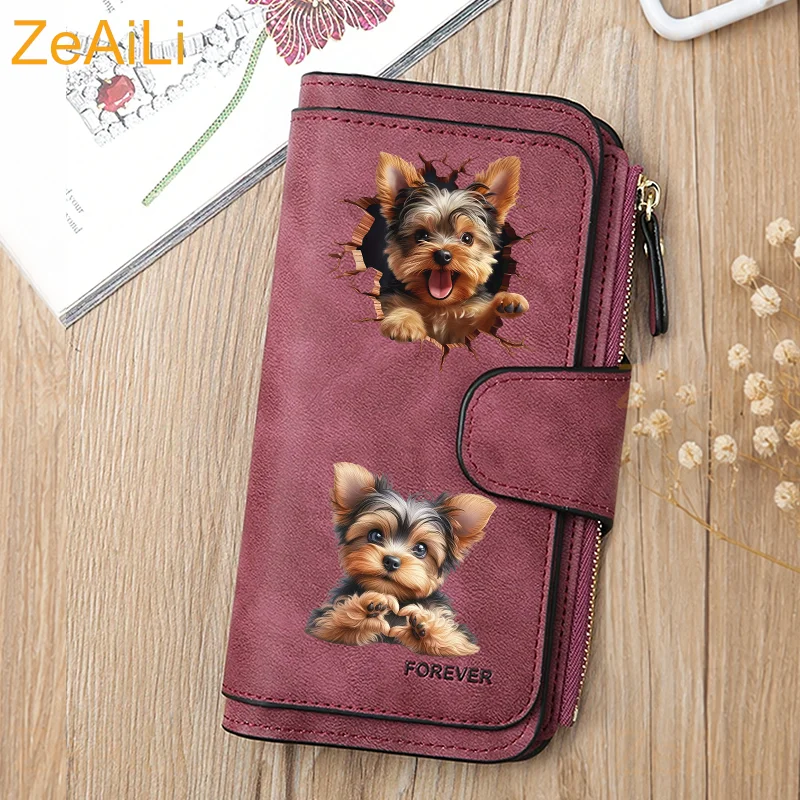 Yorkshire Terrier Hundemotiv Damen Lange Geldbörse mit Schnalle, Handtasche, Weiche PU-Multikartenhalterung, Große Kapazitätstasche – Detail 10