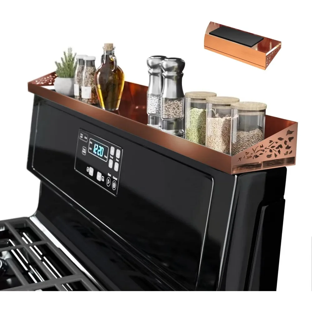 

Magnetic Stove Top Shelf Spice Rack Organizer Brushed Copper Over Stove Storage Shelf