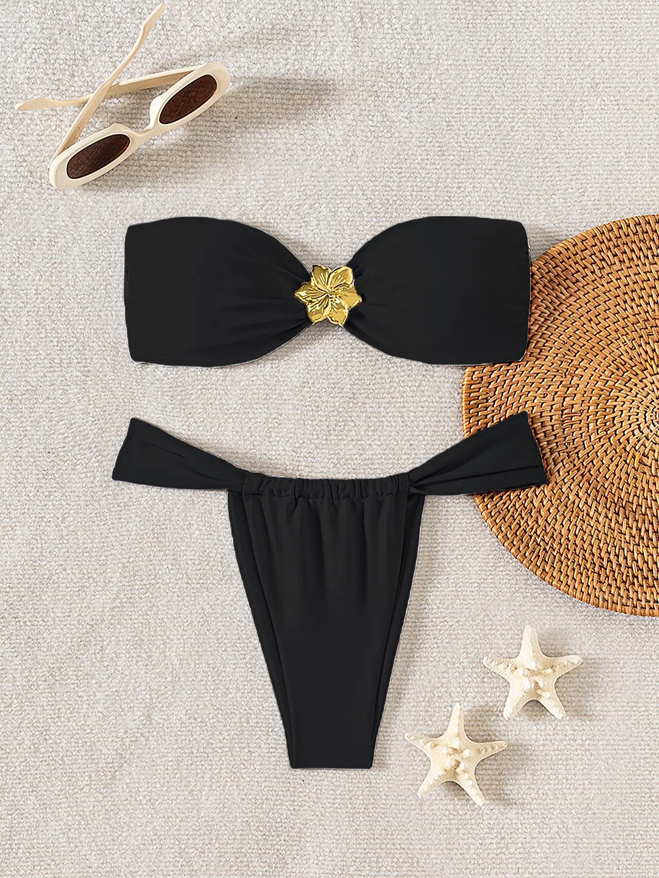 Sexy Bandeau Micro Bikini Set Women Swimwear Metal Solid Thong Biquini Swimsuit Strapless Beachwear Bathing Suit 2025 Mujer