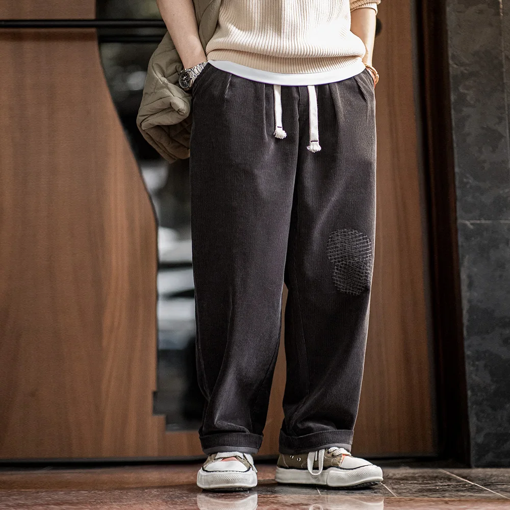 

Однотонные вельветовые брюки-карго Maden в стиле ретро, свободные брюки прямого кроя для мужчин, осенние и зимние брюки с эластичной резинкой на талии