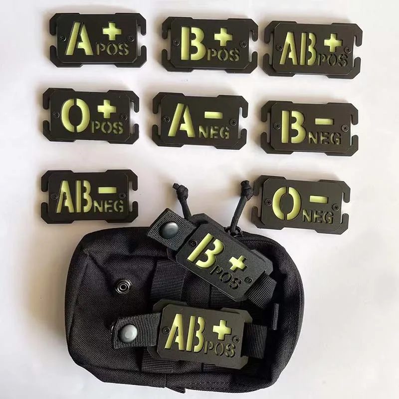 Blood Type Luminous Badge Molle Identify Tactical Patches,Equipment Attachment Applique Glow in night for Backpack,Helmet