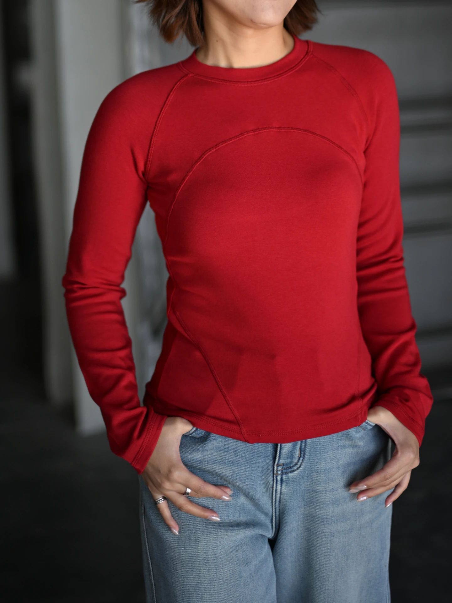 

Женский облегающий топ с круглым вырезом, на флисовой подкладке, с длинными рукавами и вставками из фибон-ткани, дышащий, для осени и зимы, повседневный стиль