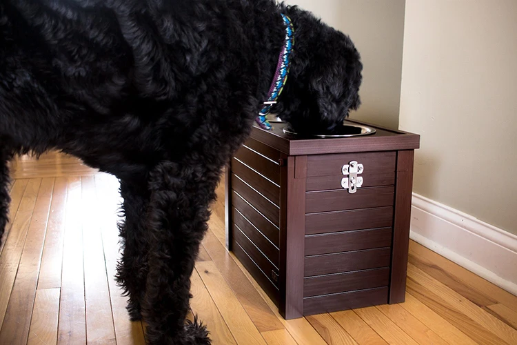 Custom 2 Bowl Dog Feeding Station with Sliding Lid Storage- 2 Bowls & Large Pet Elevated Dog Feeder Cat Feeding Rack