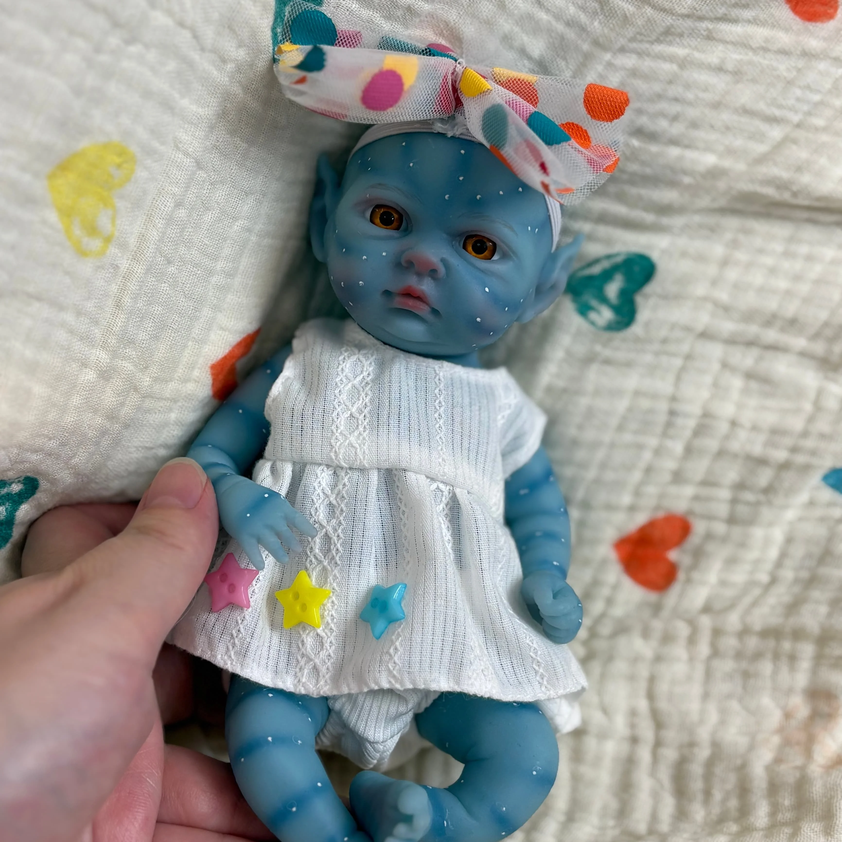 8 Inch Blue Skin Full Body Silicone Baby Girl Handmade Lifelike Reborn Newborn 3D Paint Doll Perfect Present view 5