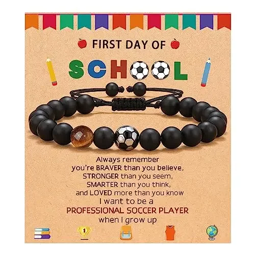 

Fashion Black Frosted Stone Beaded Bracelet Tiger Eye Soccer Baseball Bracelet First Day Of School for Dad Son Grandfather Gift