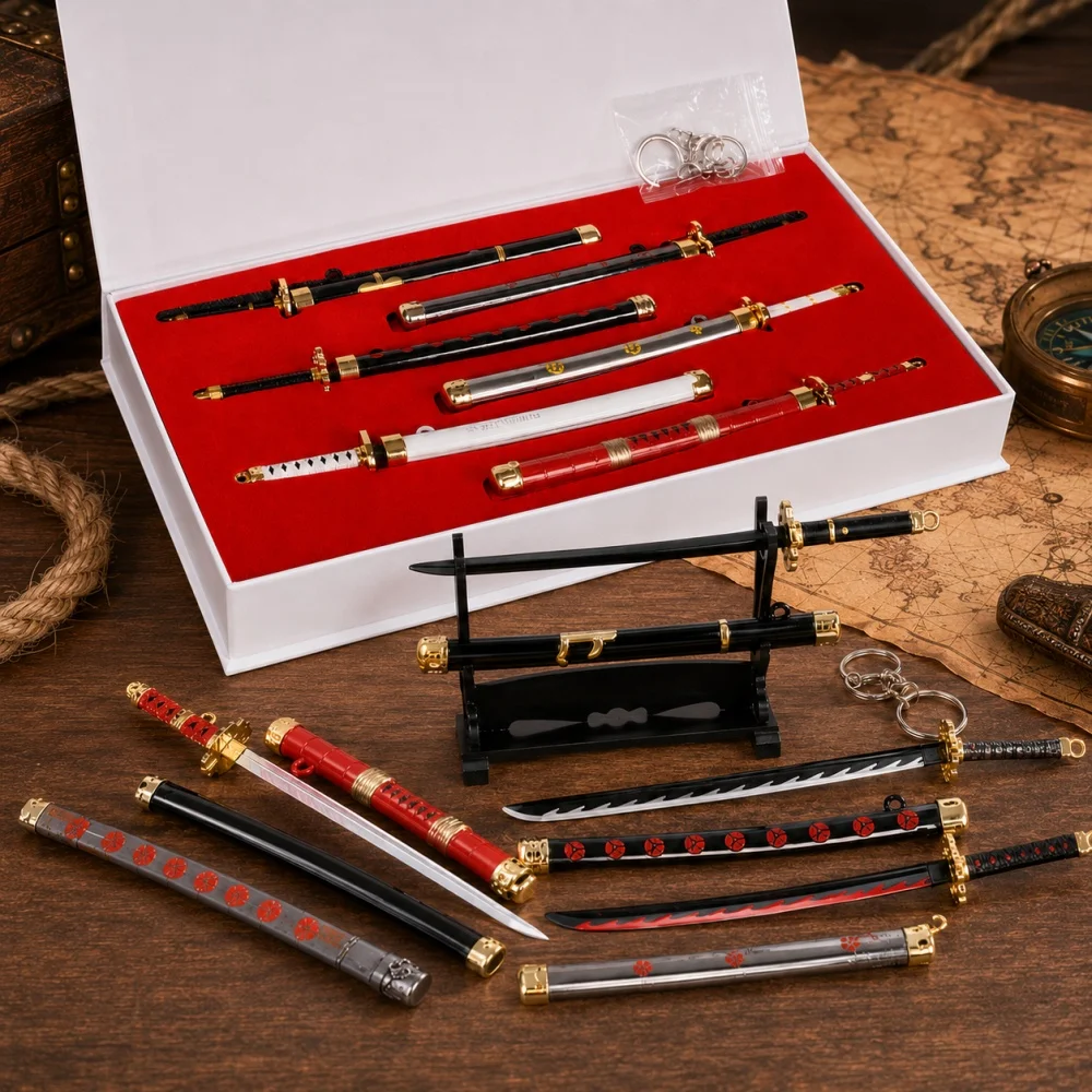Set de Llaveros de Anime One Piece con Espada de Zoro, Colgante de Katana para Cosplay, Decoración de Bolsas de Regalo, Colección, Regalos de Cumpleaños