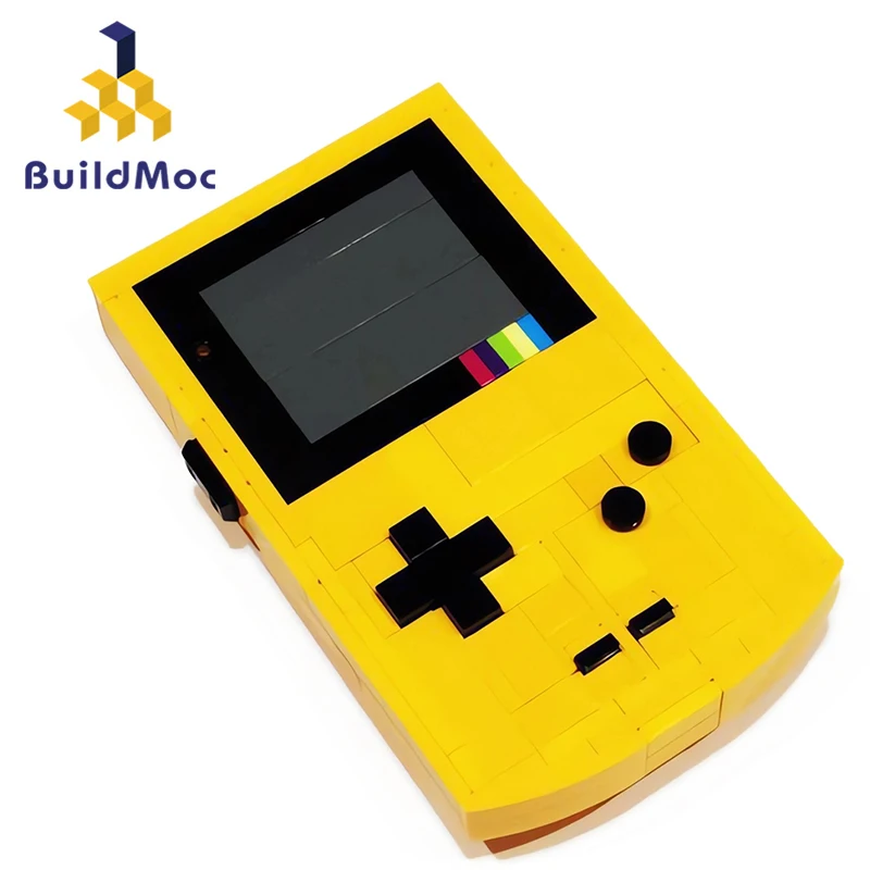 BuildMoc-Mini amarelo retro Game Console para crianças, montar tijolos, entretenimento, presente de aniversário, brinquedos ideia