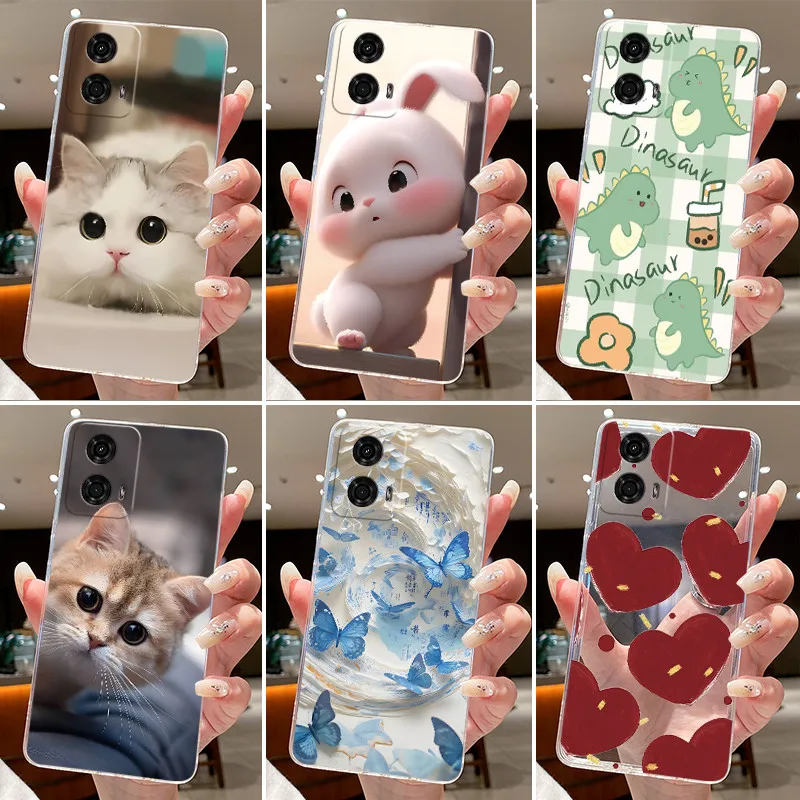Funda de silicona transparente para Motorola Moto G24 / Moto G24 Power, cubierta trasera de TPU suave, funda protectora con diseño de gato, conejo y corazón.