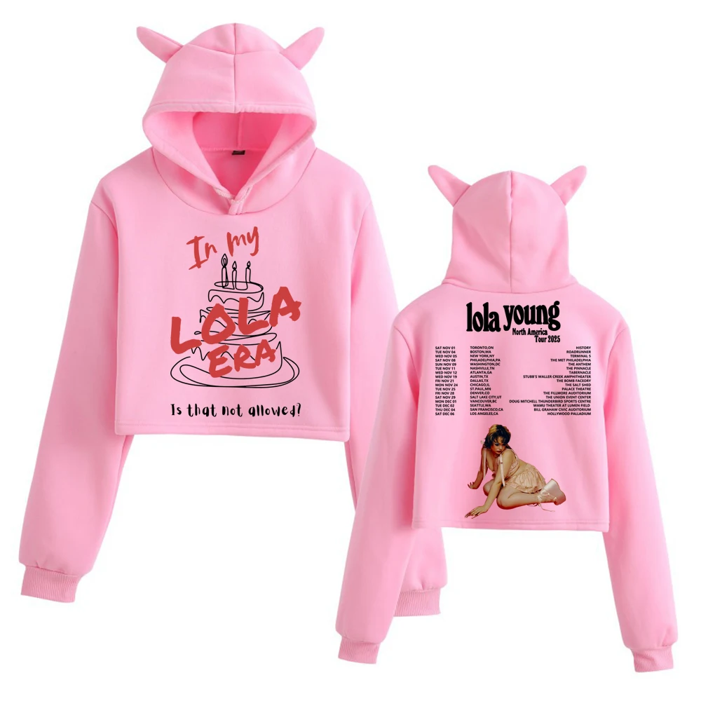 تي شيرت Lola Young Too Messy Merch، سويت شيرت بقلنسوة على الموضة بأذنين قطة وأكمام طويلة للفتيات