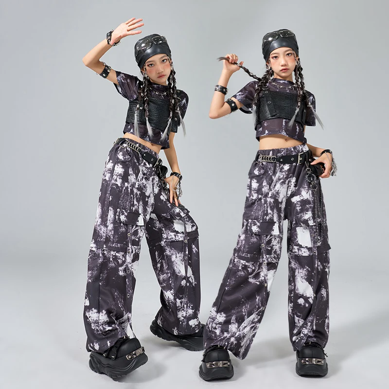 Vêtements de spectacle Hip Hop pour filles, tenues de danse Jazz, costume de Camouflage, manches courtes, haut nombril, pantalons, vêtements de groupe de Concert BL16735