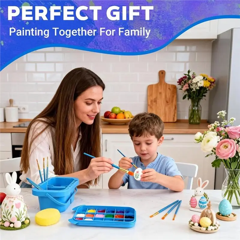 B03B-Plastic Paint Brush Cleaner Washer 16-Holes With Paint Brush Holder& Palette Lid For Acrylic, Watercolor