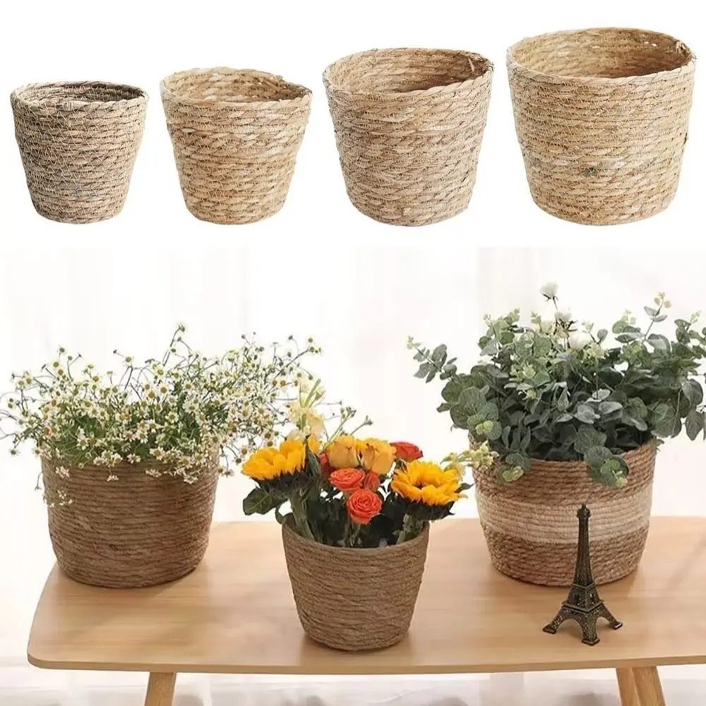 1 pièce pour terrasses de jardin, panier à fleurs en rotin et paille, décoration de meubles, panier à fleurs tressé en herbe, mini/s/m/l