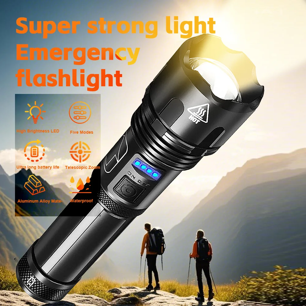 

Ultra bright long endurance flashlight with telescopic zoom tactical flashlight with USB charging for outdoor camping fishing