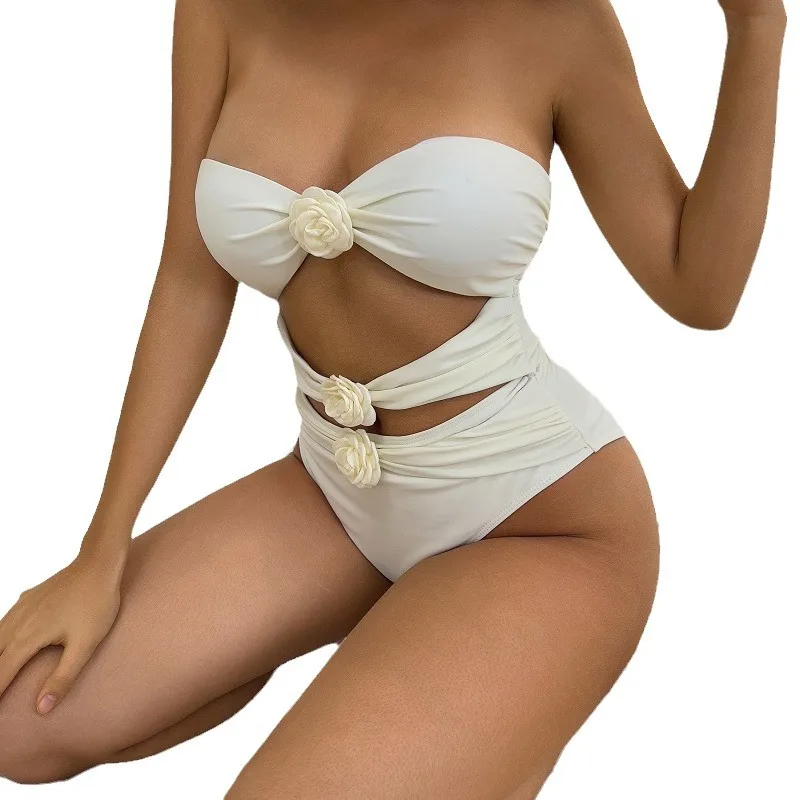 2024 Bikini Cross-border One-piece Hot-selling New 3D Three-dimensional Flower One-piece Delivery European and American Sizes