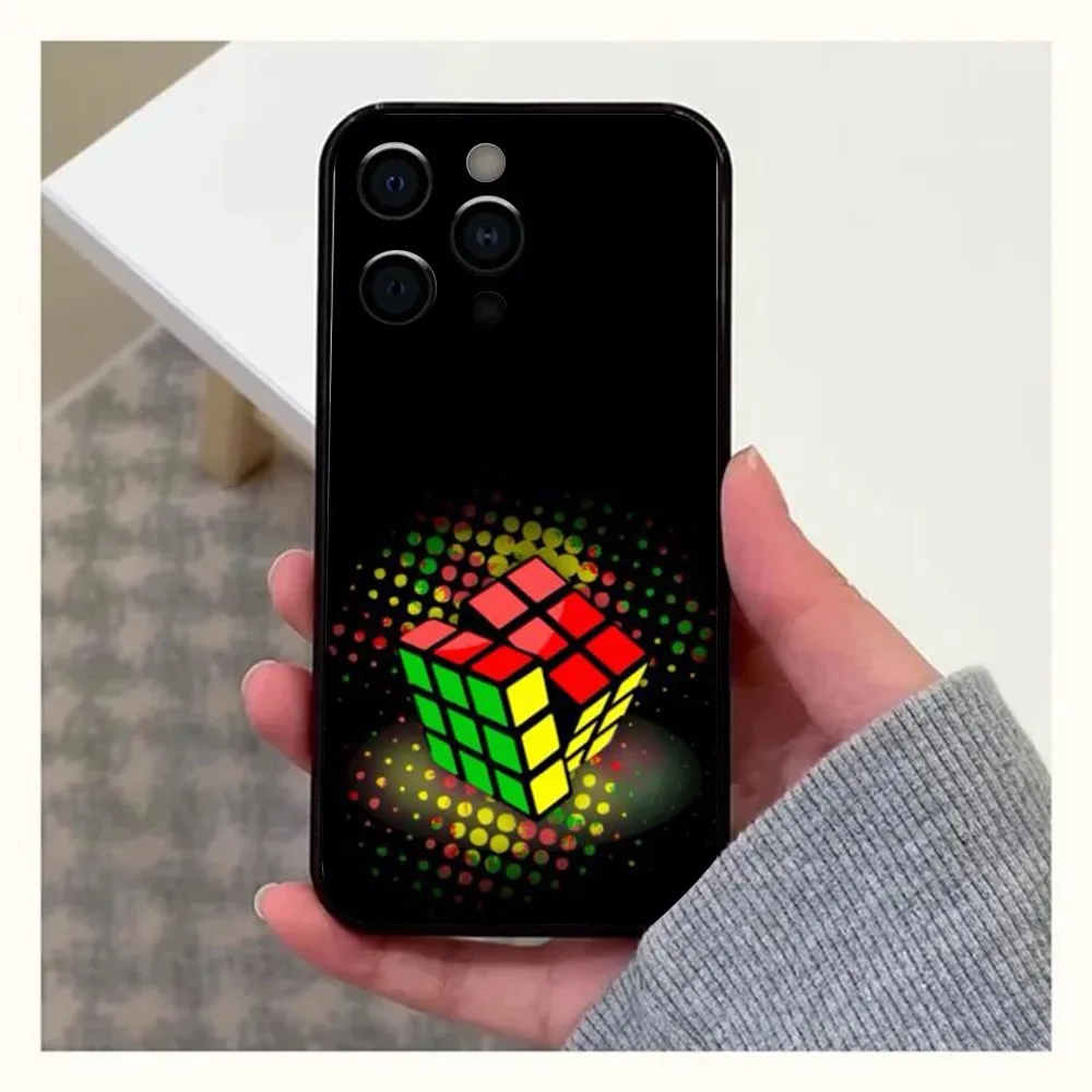 Divertente custodia per telefono Rubiks Cube per Apple iPhone 15,14,13,12,11,Pro,X,XS,Max,XR,Plus,Mini Cover morbida nera