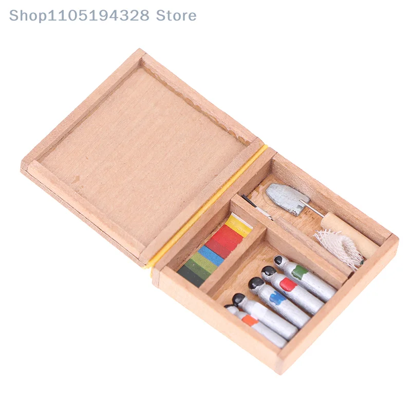 1:12 Dollhouse Miniature Artist Paint Pen Wood Box Model Toys Dolls Accessories