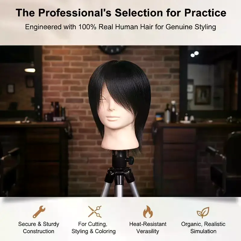 

Real Human Hair Mannequin Head with Free Clamp Stand, Heat Resistant for Perm Dye Hairdressing Practice for Beginner Stylists