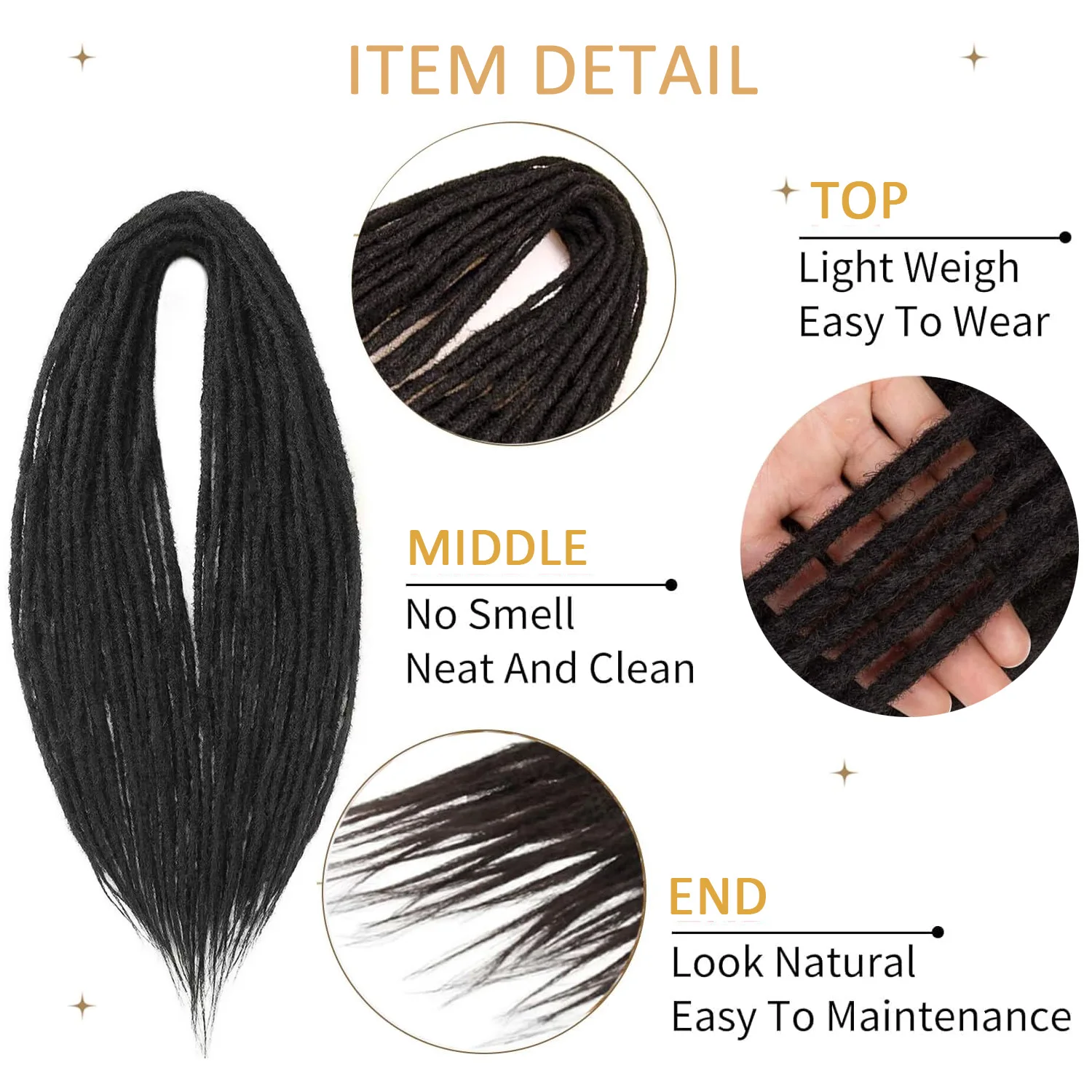 24 Inches Double Ended Dreadlock Extensions Straight Synthetic Dreadlock Extensions Strands Dreads Extensions