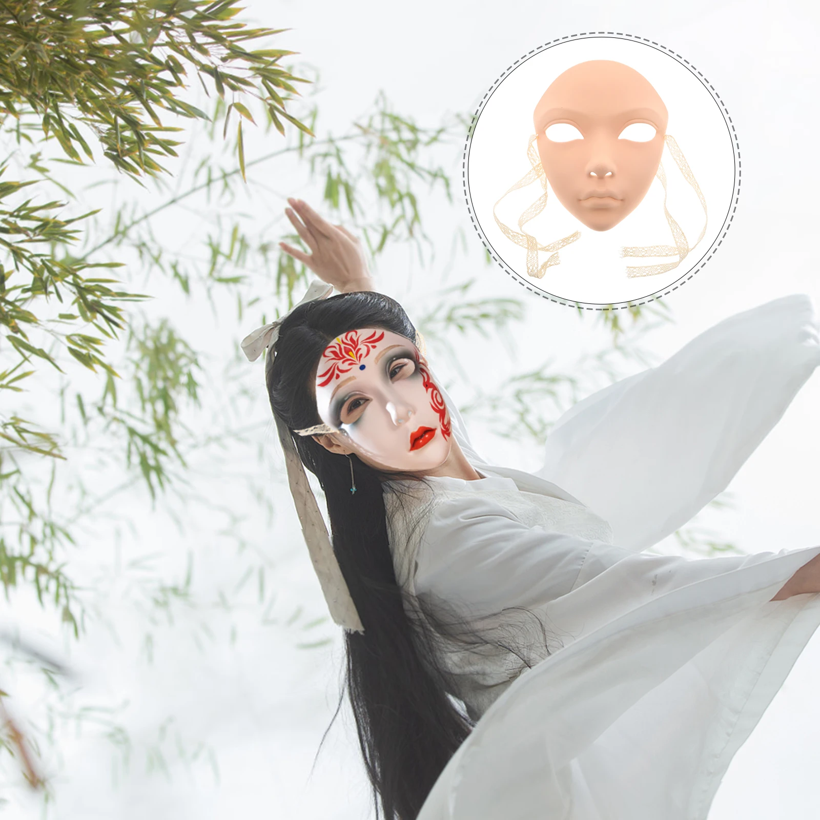

Handmade Ancient Chinese Full Face Mask for Cosplay Party White Vintage Beauty Costume Accessory Decorative Plastic