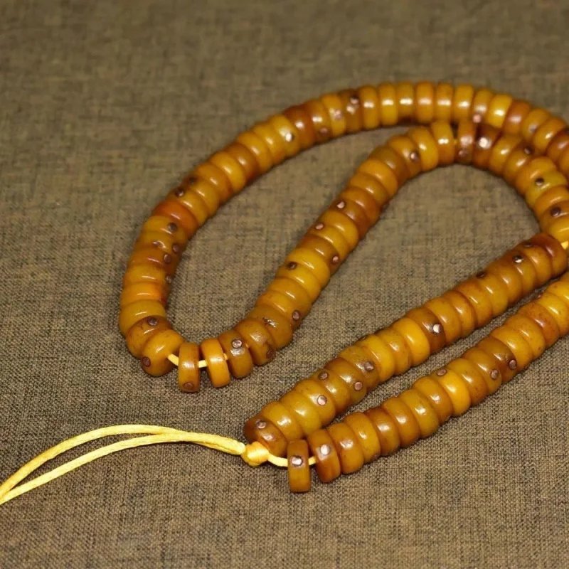 Yak Bone Inlaid Copper Studs 108 Beads Necklace Bead String Accessories 12x6mm