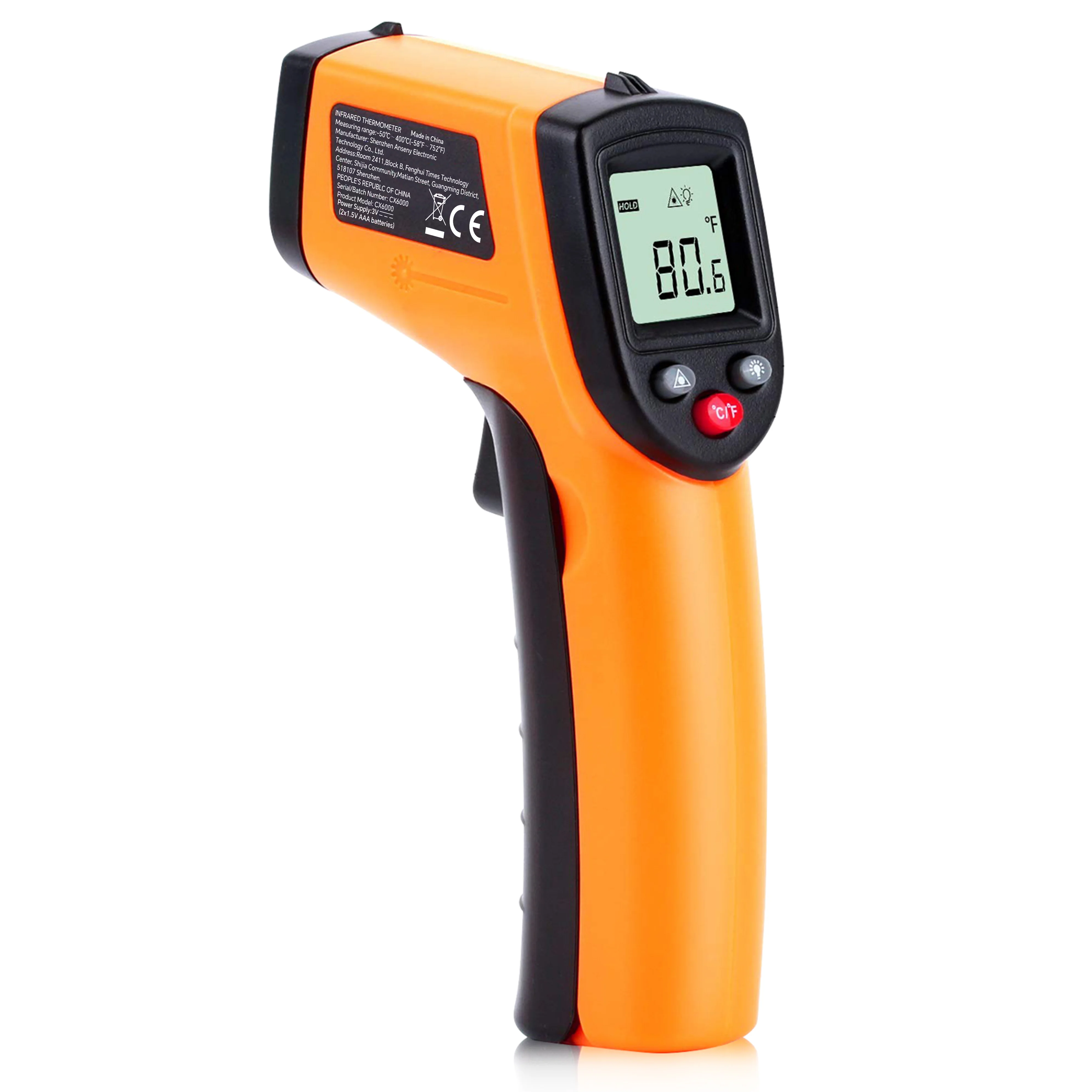 Berührungsloses digitales Infrarot-Thermometer -50~400 ° C (-58~752 ° F) Handgehaltenes Display mit Hintergrundbeleuchtung für Grillfleisch und Lebensmittel – Detail 1