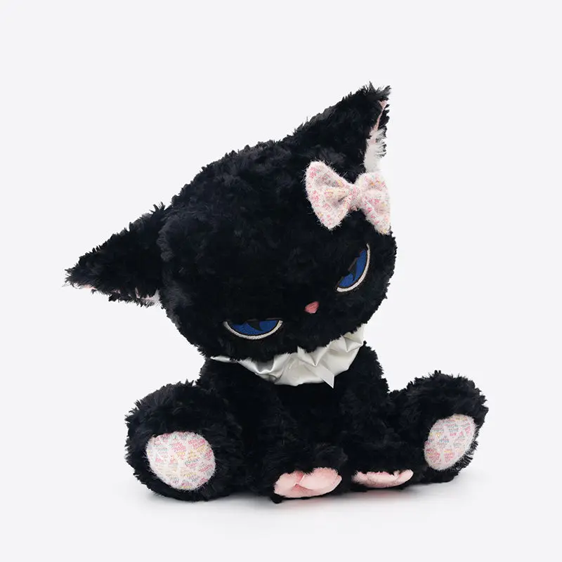 Zeio Black Cat Plush Doll With Bow Soft Stuffed Animal Comfort Throw Pillow Home Ornament Birthday Gift For Girlfriend
