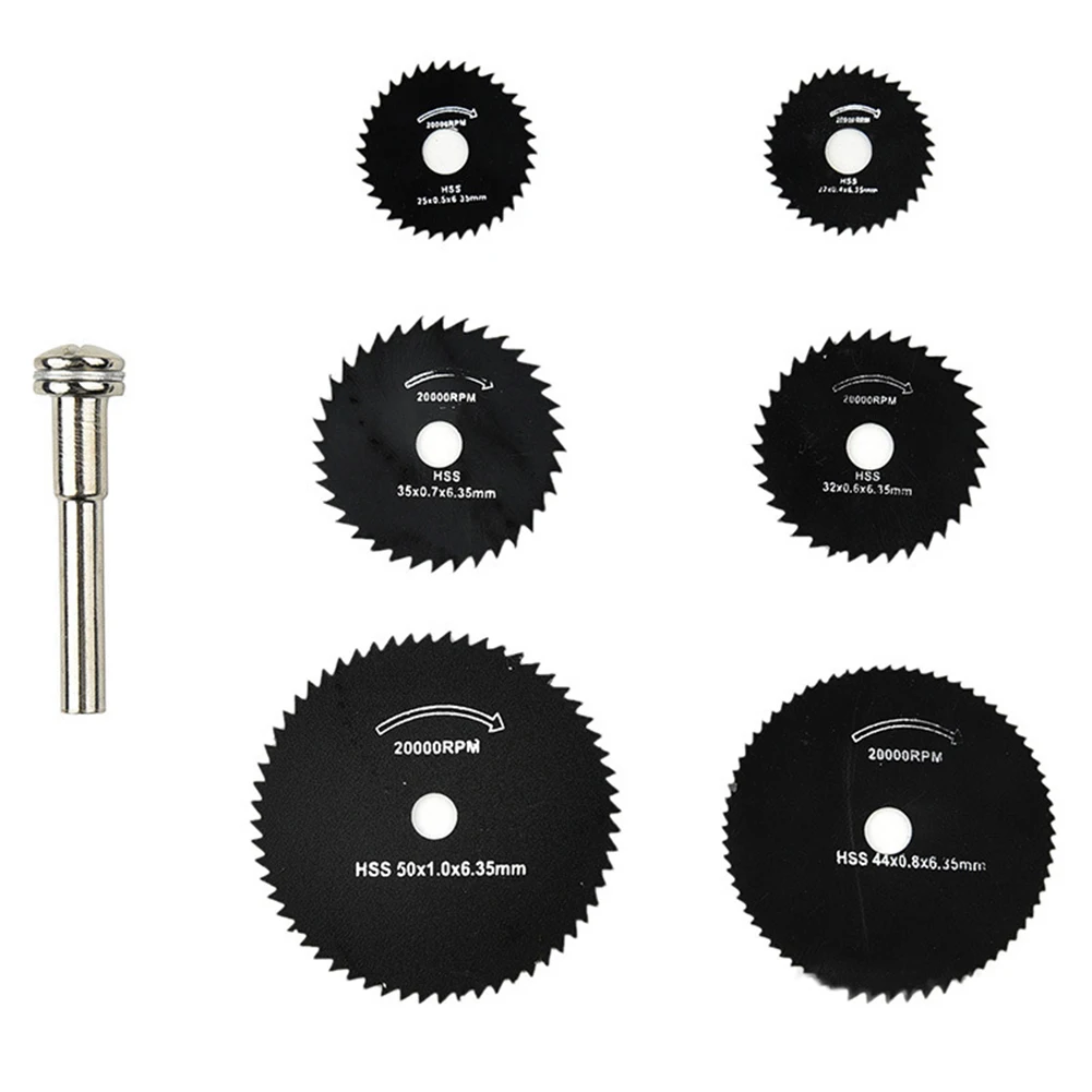 7Pcs/set 6.35mm Small HSS Saw Cutter Rotary Tools Cutting Discs Circular 22mm-50mm Chamfer Bits Steel Blade For Wood Metal