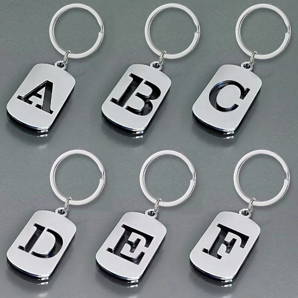 Stainless Steel Hollow English Letter Tag Key Chains Smooth ABC Personalized Keychains Handbag Ornament Backpack Car Pendant
