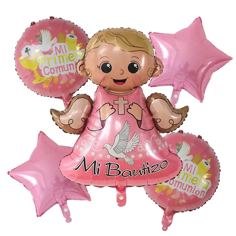 1Set Spanish baby baptism balloon angel baby aluminum foil balloon blue boy pink girl baby baptism party decoration balloon