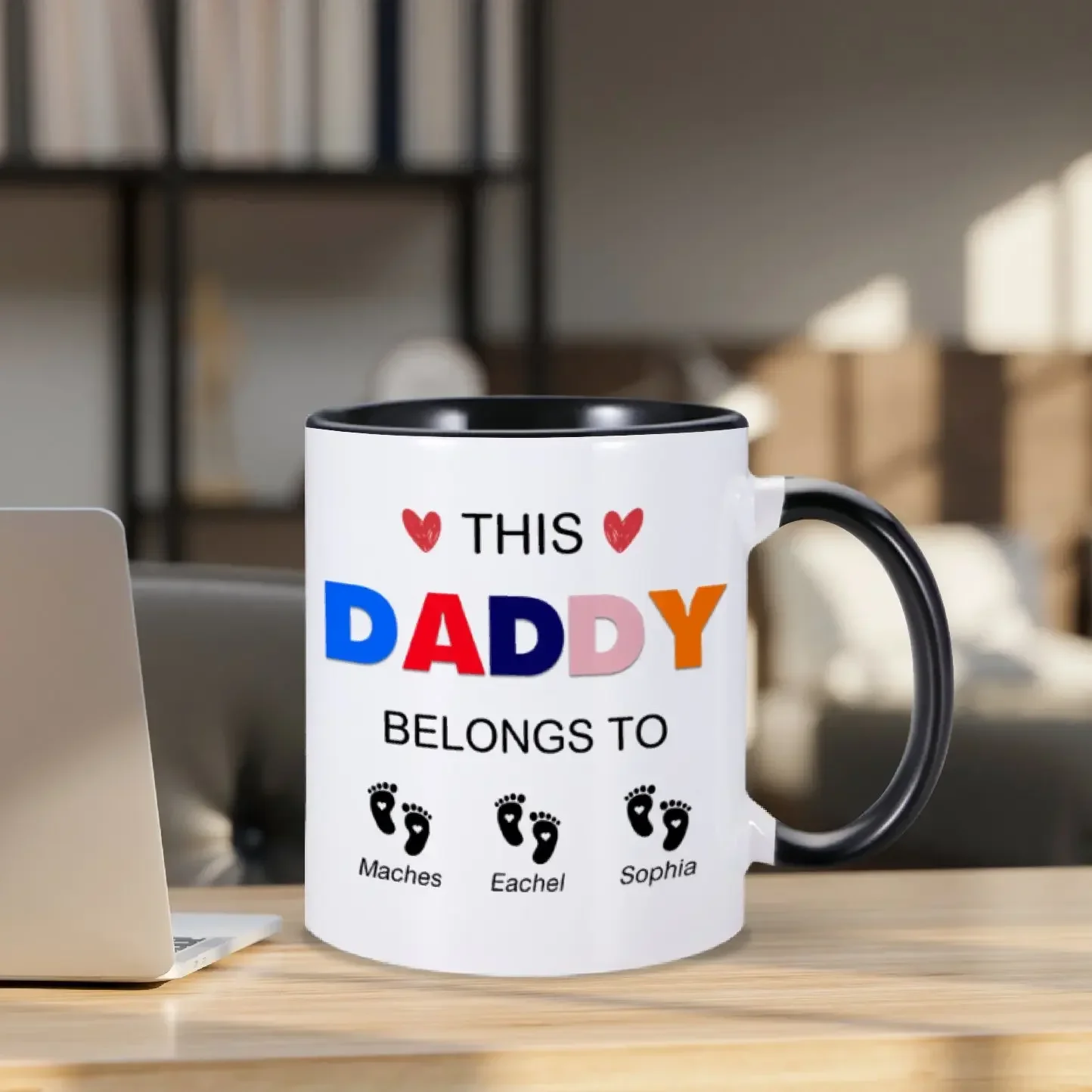 Personalized Dad Coffee Mug with Kids Name Unique Daddy Travel Mugs Custom This Daddy Belongs To Child 11oz Ceramic Tea Cup Gift