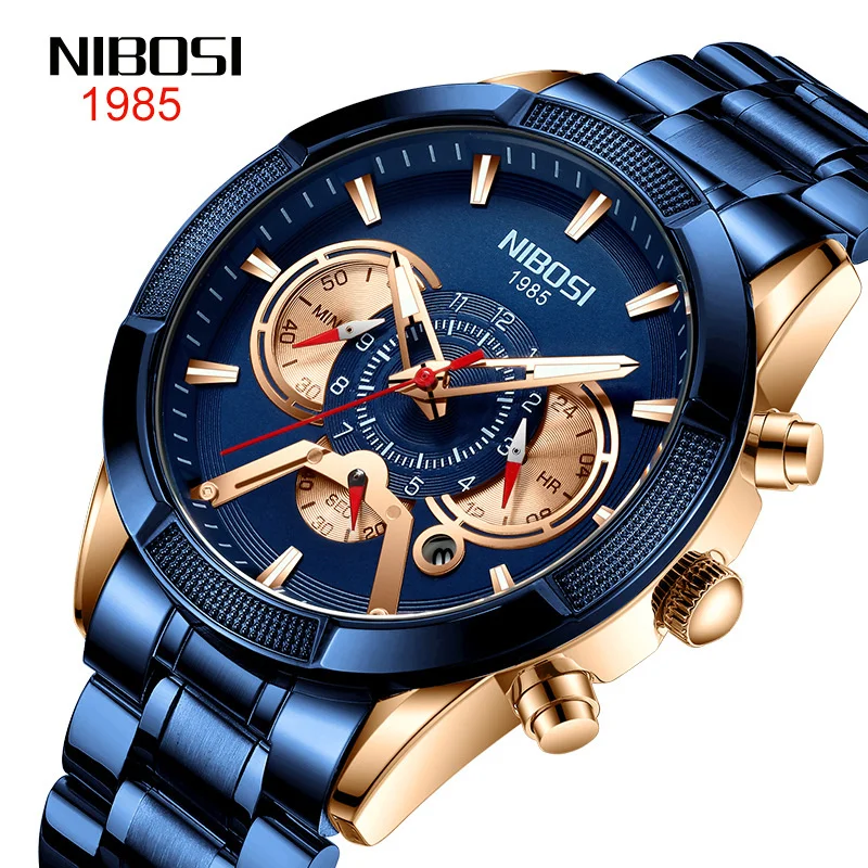 

NIBOSI New Fashion Multifunctional Men Quartz Watch Stainless Steel Strap Luminous 30M Waterproof Clock Relogio Masculino 2379K