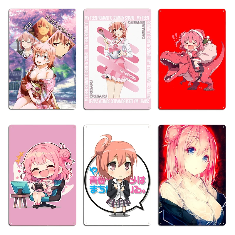 Yui Yuigahama Santa dinosaurio Navidad Oregairu Anime Chibi estilo placa de Metal impresa pared crear cartel de estaño personalizado