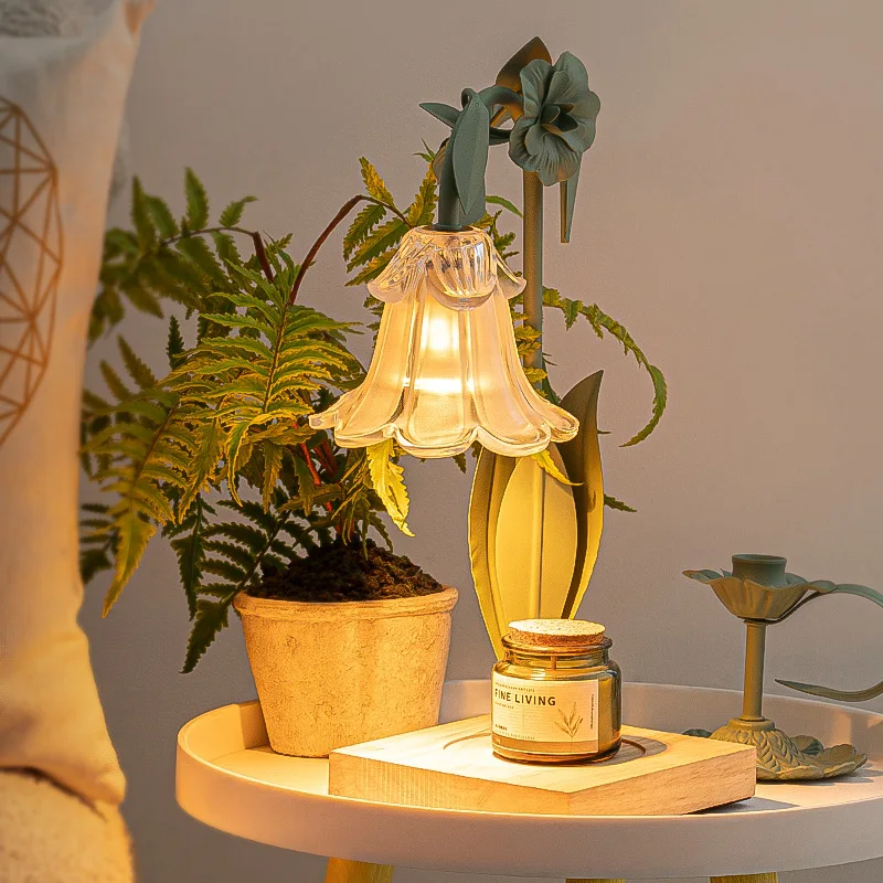 Vintage Flower Candle Warmer Lamp Adjustable Height Timer Night Light Bedroom Table Lamp