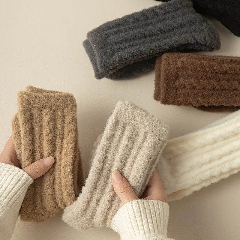 6 Pairs Warm Cashmere Socks Women Thicken Winter Socks Vintage Solid Mid Tube Wool Thermal Fashion Home Sleeping Socks Set