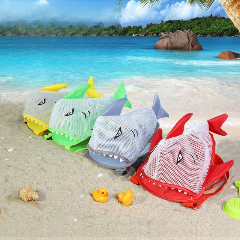 Kids Shark Beach Bag Summer Cartoon Mesh Bag Shell Backpack Nylon Lightweight Waterproof with Adjustable Strap for Pool Travel