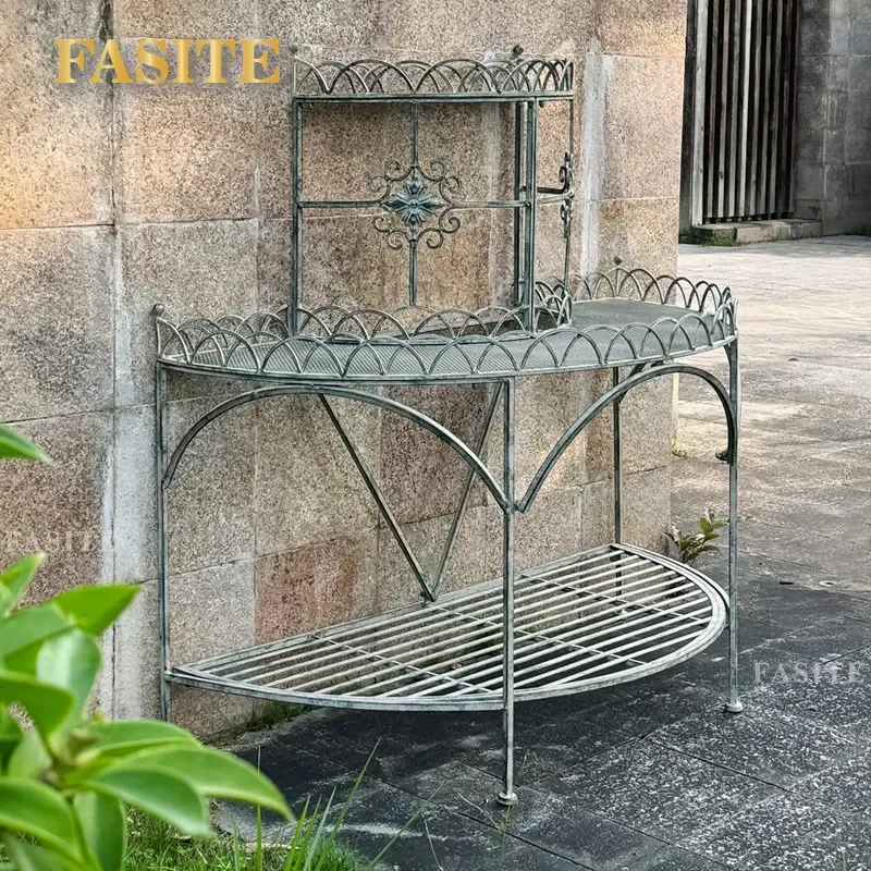 For Retro Wrought Iron Floor to Ceiling Flower Stand Multi Layer Shelf Outdoor Garden Terrace Courtyard Homestay Plant Pot