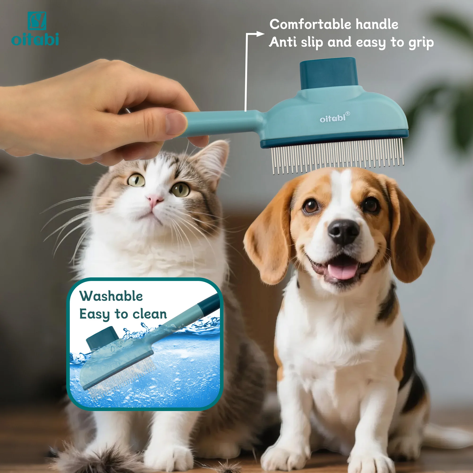 Oitabi 1/2PCS Flea Comb for Dogs Brush for Shedding Pet Hair Removal Comb with Long & Short Stainless Steel Teeth for Deshedding - Image 4