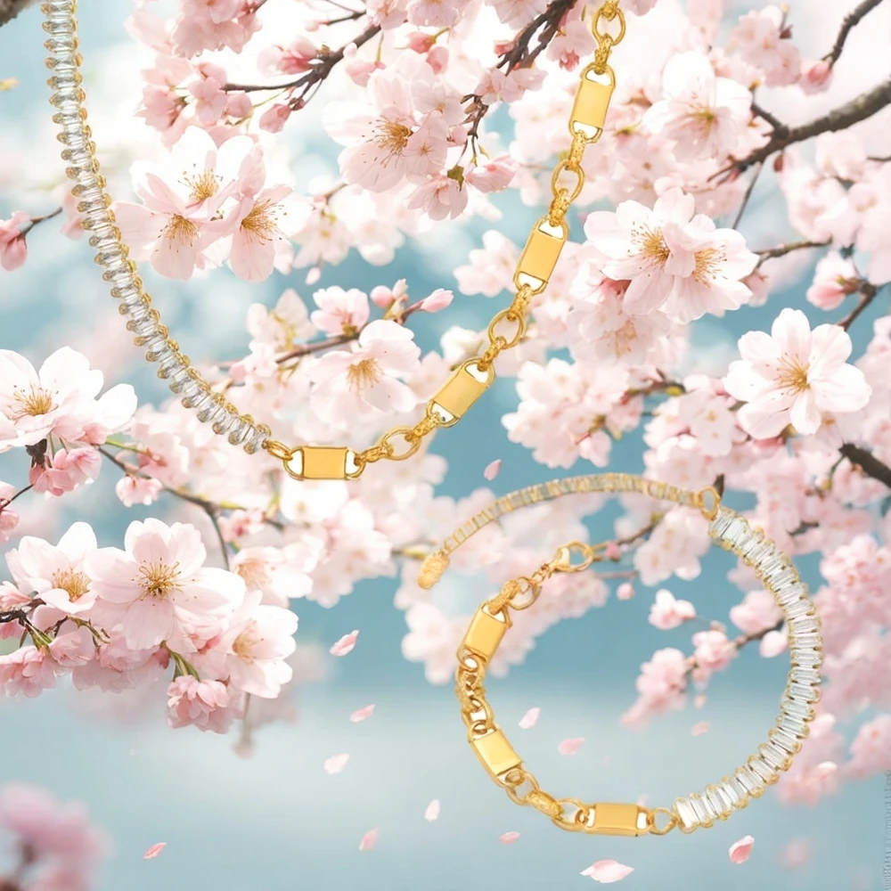 

Women's Necklace Bracelet Set with Zircon Splicing Stainless Steel Fashionable and Versatile Jewelry Accessories