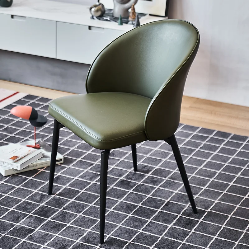 

Nordic light luxury leather dining chair, home leather , green simple dining room back , net red simple stool