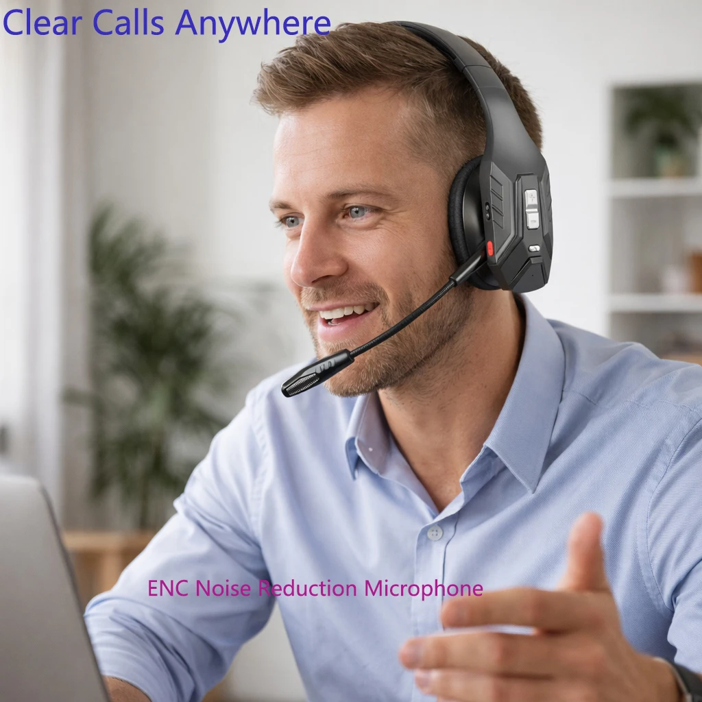 

Trucker Bluetooth Headset,Wireless Headset with Mic, Call Center Headset,Bluetooth Headsets with Dual Noise Cancelling