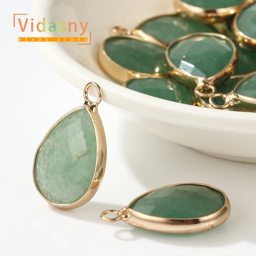 2pcs 13x18mm Natural Green Aventurine Stone Beads Waterdrop Shape Pendant for Jewelry Making DIY Bracelet Necklace Accessories