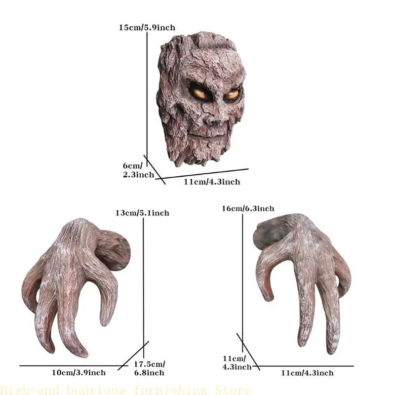 L9NB Scary Tree Bark Face Decor Garden Halloween Horror Tree Wall Hanging Ornaments