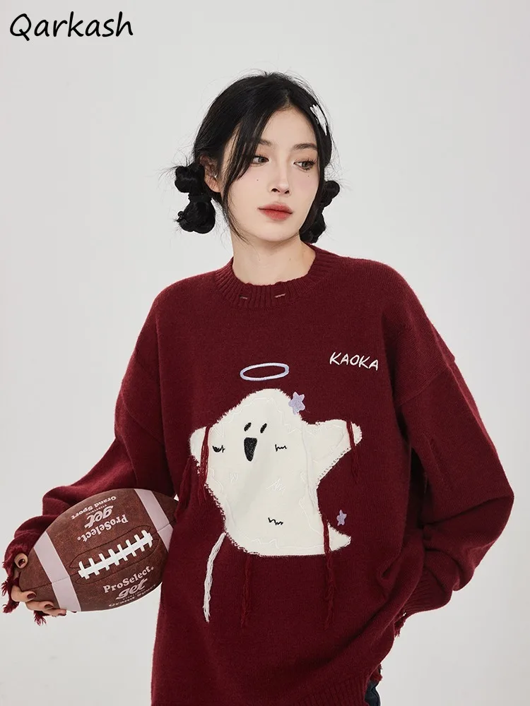 

Pullovers Women O-neck Irregular Casual Loose Lazy Style Korean Version Knitted Sweaters Autumn Winter Warm Hole Oversize Tops