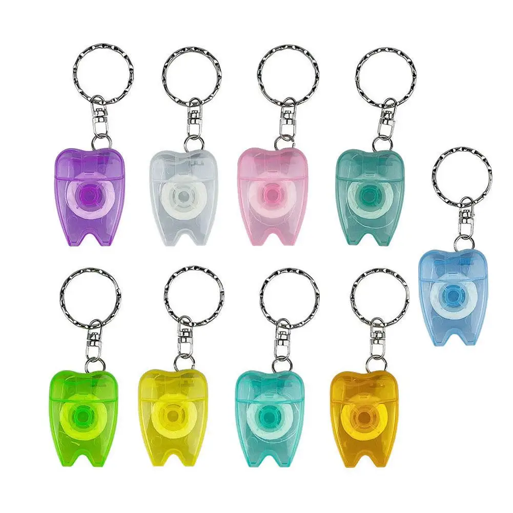 Dental Floss Tooth Shape Keychain, Portable Dental Floss, Higiene Oral, Cuidados de limpeza, Jóias Dentes, Chaveiro, Aleatório, 1Pc