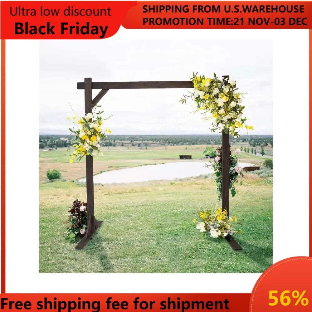 7FT Rustic Square Wedding Arch Wooden Backdrop Stand, Wedding Ceremony Arch - Brown wedding arch